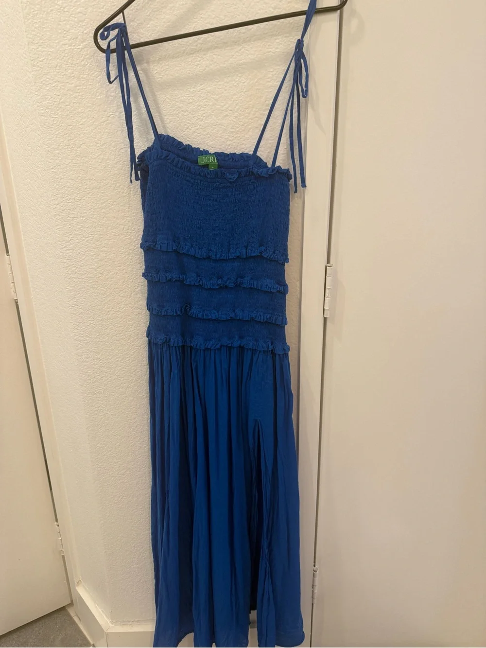 J. Crew Royal Blue Smocked Tie-Shoulder Maxi Dress